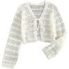 imageSHENHE Womens Tie Front Hollow Out Cover Up Summer Boho Knit Cardigan Crop TopsBeige