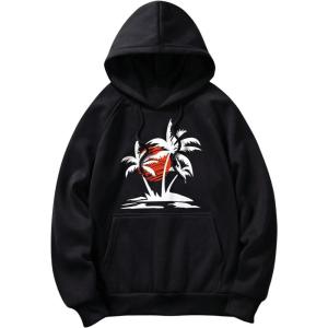 imageSHENHE Mens Loose Fit Bear Embroidery Long Sleeve Thermal Hooded Sweatshirt Hoodie TopsCoconut Tree Black