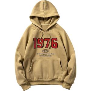imageSHENHE Mens Loose Fit Bear Embroidery Long Sleeve Thermal Hooded Sweatshirt Hoodie TopsKhaki