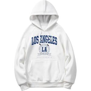 imageSHENHE Mens Loose Fit Bear Embroidery Long Sleeve Thermal Hooded Sweatshirt Hoodie TopsLetters White