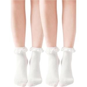 imageSHENHE Womens 2 Pairs Ruffle Socks Frilly Above Ankle Socks Breathable Mini Crew SocksWhite