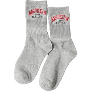 imageSHENHE Womens Letter Graphic Ribbed Athletic Running Mid Calf Boot Crew SocksGrey