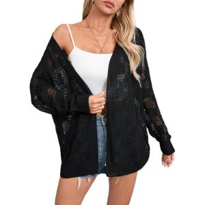 imageSHENHE Womens Loose Fit Open Front Colorful Space Dye Drop Shoulder Cardigan SweaterBlack