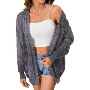imageSHENHE Womens Loose Fit Open Front Colorful Space Dye Drop Shoulder Cardigan SweaterGrey
