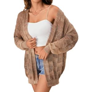 imageSHENHE Womens Loose Fit Open Front Colorful Space Dye Drop Shoulder Cardigan SweaterKhaki