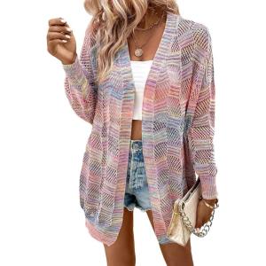 imageSHENHE Womens Loose Fit Open Front Colorful Space Dye Drop Shoulder Cardigan SweaterMulticolor