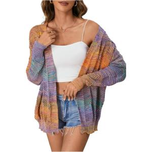 imageSHENHE Womens Loose Fit Open Front Colorful Space Dye Drop Shoulder Cardigan SweaterMulticolor B
