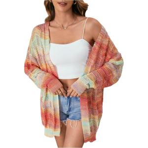 imageSHENHE Womens Loose Fit Open Front Colorful Space Dye Drop Shoulder Cardigan SweaterMulticolor a