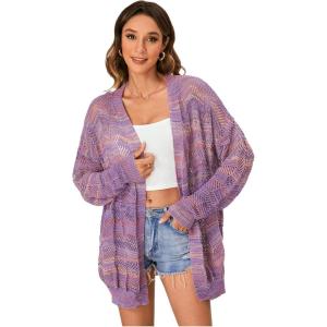 imageSHENHE Womens Loose Fit Open Front Colorful Space Dye Drop Shoulder Cardigan SweaterPurple