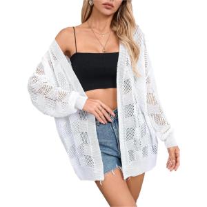 imageSHENHE Womens Loose Fit Open Front Colorful Space Dye Drop Shoulder Cardigan SweaterWhite