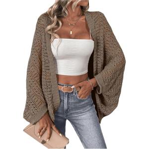 imageSHENHE Womens Open Front Loose Hollow Out Casual Dolman Sleeve Asymmetrical CardiganBrown