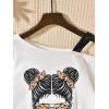 imageSHENHE Girls Graphic Print Cut Out Shoulder Asymmetrical Cute Sweatshirt Pullover TopWhite