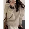 imageSHENHE Womens Crewneck Button Down Long Sleeve Cardigan Loose Casual Sweater TopApricot