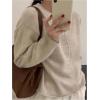 imageSHENHE Womens Crewneck Button Down Long Sleeve Cardigan Loose Casual Sweater TopApricot