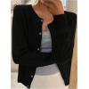 imageSHENHE Womens Crewneck Button Down Long Sleeve Cardigan Loose Casual Sweater TopBlack
