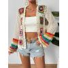 imageSHENHE Womens Floral Crochet Cardigan Hollow Out Open Front Long Sleeve Cardigan SweaterApricot