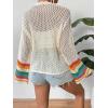 imageSHENHE Womens Floral Crochet Cardigan Hollow Out Open Front Long Sleeve Cardigan SweaterApricot