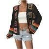 imageSHENHE Womens Floral Crochet Cardigan Hollow Out Open Front Long Sleeve Cardigan SweaterBlack