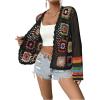 imageSHENHE Womens Floral Crochet Cardigan Hollow Out Open Front Long Sleeve Cardigan SweaterBlack