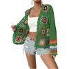imageSHENHE Womens Floral Crochet Cardigan Hollow Out Open Front Long Sleeve Cardigan SweaterGreen