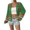 imageSHENHE Womens Floral Crochet Cardigan Hollow Out Open Front Long Sleeve Cardigan SweaterGreen