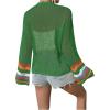 imageSHENHE Womens Floral Crochet Cardigan Hollow Out Open Front Long Sleeve Cardigan SweaterGreen