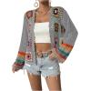 imageSHENHE Womens Floral Crochet Cardigan Hollow Out Open Front Long Sleeve Cardigan SweaterGrey