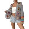 imageSHENHE Womens Floral Crochet Cardigan Hollow Out Open Front Long Sleeve Cardigan SweaterGrey