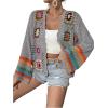 imageSHENHE Womens Floral Crochet Cardigan Hollow Out Open Front Long Sleeve Cardigan SweaterGrey