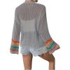 imageSHENHE Womens Floral Crochet Cardigan Hollow Out Open Front Long Sleeve Cardigan SweaterGrey