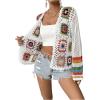 imageSHENHE Womens Floral Crochet Cardigan Hollow Out Open Front Long Sleeve Cardigan SweaterWhite