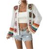 imageSHENHE Womens Floral Crochet Cardigan Hollow Out Open Front Long Sleeve Cardigan SweaterWhite