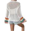 imageSHENHE Womens Floral Crochet Cardigan Hollow Out Open Front Long Sleeve Cardigan SweaterWhite