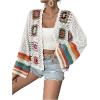 imageSHENHE Womens Floral Crochet Cardigan Hollow Out Open Front Long Sleeve Cardigan SweaterWhite