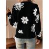 imageSHENHE Womens Floral Print Button Down Cardigan V Neck Drop Shoulder Knit OuterwearBlack