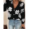 imageSHENHE Womens Floral Print Button Down Cardigan V Neck Drop Shoulder Knit OuterwearBlack