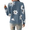 imageSHENHE Womens Floral Print Button Down Cardigan V Neck Drop Shoulder Knit OuterwearBlue