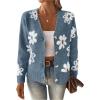 imageSHENHE Womens Floral Print Button Down Cardigan V Neck Drop Shoulder Knit OuterwearBlue