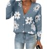 imageSHENHE Womens Floral Print Button Down Cardigan V Neck Drop Shoulder Knit OuterwearBlue