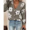 imageSHENHE Womens Floral Print Button Down Cardigan V Neck Drop Shoulder Knit OuterwearDark Grey
