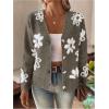 imageSHENHE Womens Floral Print Button Down Cardigan V Neck Drop Shoulder Knit OuterwearDark Grey