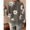 imageSHENHE Womens Floral Print Button Down Cardigan V Neck Drop Shoulder Knit OuterwearDark Grey