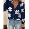 imageSHENHE Womens Floral Print Button Down Cardigan V Neck Drop Shoulder Knit OuterwearDeep Blue