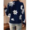 imageSHENHE Womens Floral Print Button Down Cardigan V Neck Drop Shoulder Knit OuterwearDeep Blue