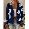 imageSHENHE Womens Floral Print Button Down Cardigan V Neck Drop Shoulder Knit OuterwearDeep Blue