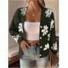 imageSHENHE Womens Floral Print Button Down Cardigan V Neck Drop Shoulder Knit OuterwearDeep Green