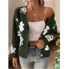 imageSHENHE Womens Floral Print Button Down Cardigan V Neck Drop Shoulder Knit OuterwearDeep Green