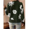 imageSHENHE Womens Floral Print Button Down Cardigan V Neck Drop Shoulder Knit OuterwearDeep Green
