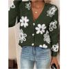 imageSHENHE Womens Floral Print Button Down Cardigan V Neck Drop Shoulder Knit OuterwearDeep Green
