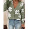 imageSHENHE Womens Floral Print Button Down Cardigan V Neck Drop Shoulder Knit OuterwearGreen